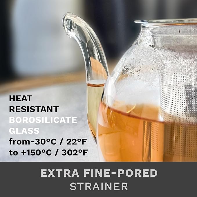 Creano Glass teapot 50oz with Integrated Stainless Steel Strainer and Glass Lid, 100% Drip Free, 50oz (1.5 l)