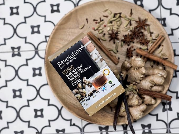 REVOLUTION TEA® Bombay Chai [THE ORIGINAL] – Bombay Chai, Cardamom, Ginger & Vanilla – Premium Full Leaf Tea – Biodegradable Infuser Tea Bags – Flavored Black Tea – 20 Bags