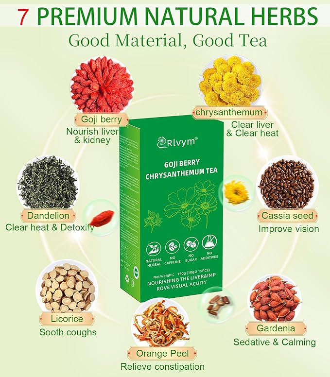 30 Bags Goji Berry Chrysanthemum Tea for Liver Health, Dandelion Wolfberry Tea Bags, Chinese Health Herbal Tea, Include Cassia Seed, Licorice, Orange Peel, Gardenia, Tea Loose Leaf(2 Boxes, 30bags)