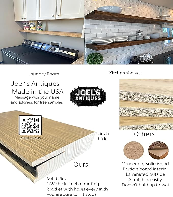 joelsantiques 36 Inch Wooden Floating Shelves for Wall - 36x10x2 in - Made of Natural Wood - Long Heavy Duty Rustic Wall Shelves for Bedroom - Perfect for Living Room, Kitchen - Mocha