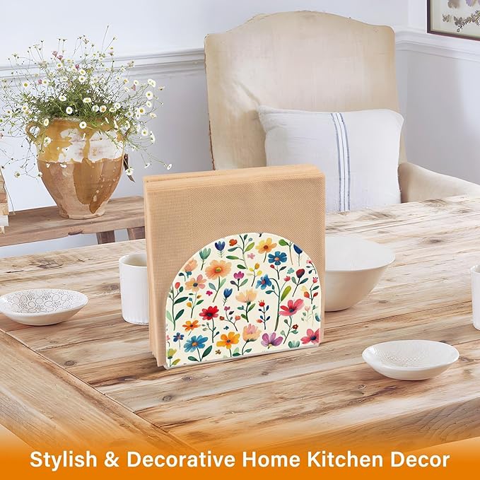 Vintage Colourful Flowers Napkin Holder for Table Paper Cocktail Napkin Holders for Kitchen Dinning Acrylic Dinner Napkin Dispenser for Dinner Home Decor Bar 2 Pack