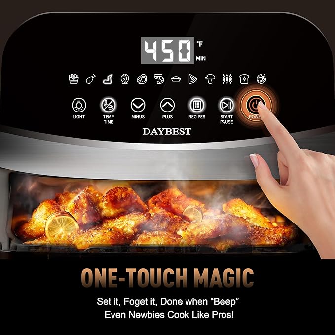 6QT Stainless Steel Air Fryer Ceramic 12 in 1, Dual-Blazes in Metal Housing, 2-3 Servings Visible 8.27" Basket with Teflon-Free Premium Coating, 1700W, DAYBEST Dishwasher Safe Kits (Stainless Steel)