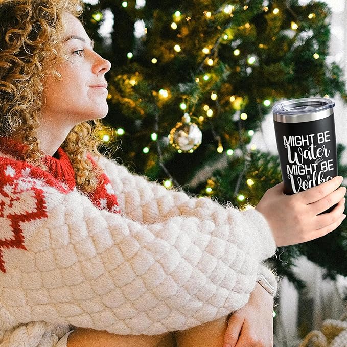 LiqCool Funny Tumblers for Women, 20 Oz Might Be Vodka Tumbler, Wine Gifts for Women Mom Friend Sister, Funny Vodka Glass, Wine Gifts for Christmas Birthday Mother's Day (Black Vodka)