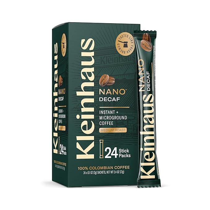 Kleinhaus Decaf Nano Single-Serve Instant Coffee + Microground | 100% Colombian Arabica Coffee | Freeze dried | Fresh Brewed Taste | 24 Packets