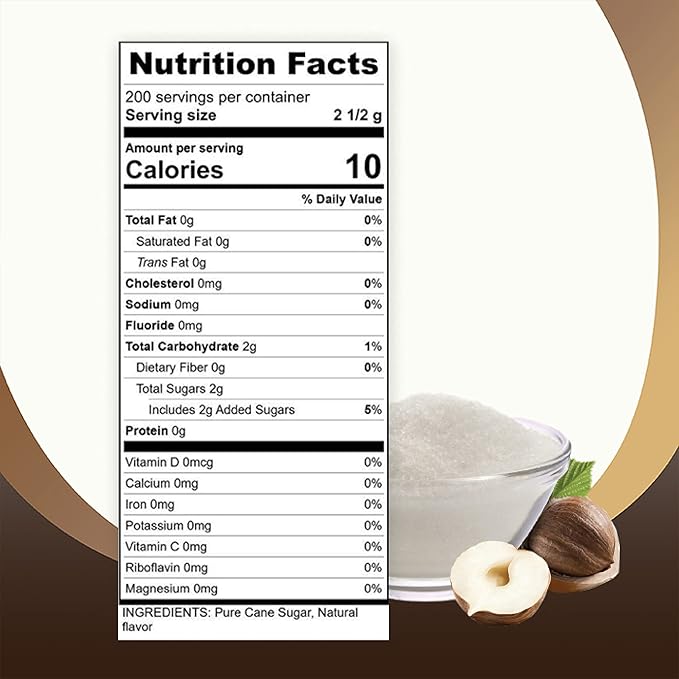 Javamelts Hazelnut Flavored Sugar Packets | Pure Cane Sugar for Baking, Coffee Syrup Substitute, Cocktails, Tea | Non GMO, Non Dairy, Gluten Free, Kosher | 200 Bulk Sugar Packets