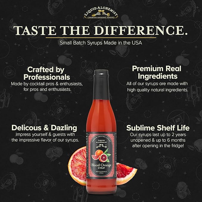 Liquid Alchemist Blood Orange Syrup for Cocktails - Real Ingredients Make our Blood Orange Puree a Perfect Margarita Mixer - Non-GMO Sour Mix (12.7 oz)