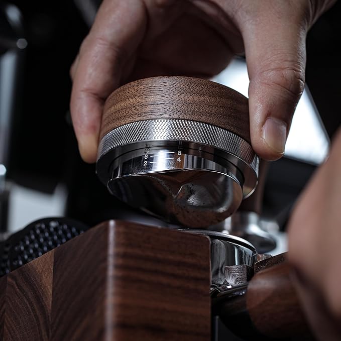 58mm Espresso Distribution Tool Walnut Coffee Distributor Adjustable Depth Stainless Steel Espresso Leveler Premium Espresso Machine Accessories For Coffee Bar
