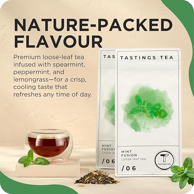 Tastings Tea Mint Fusion - 4.5 oz Loose Leaf | Energising Boost | Small-Batch Freshness