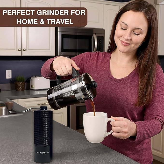 Manual Coffee Grinder - Stainless Steel Conical Burr Hand Mill for Espresso & French Press - Adjustable & Portable