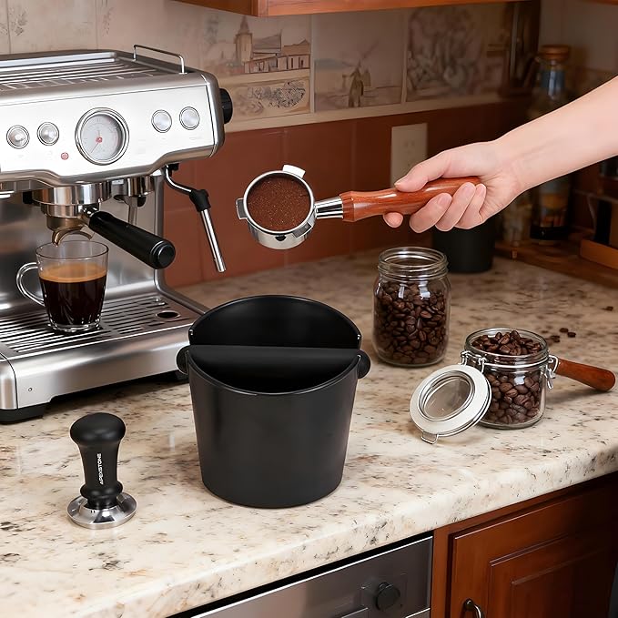 Coffee Knock Box 6 inch, Apexstone Knock Box Espresso With Removable Knock Bar And Non-Slip Base
