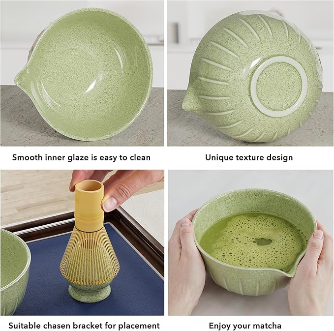 Matcha Whisk Set 7 Pcs - Ceramic Matcha Set with Bowl, Whisk, Holder, Bamboo Scoop, Rest, Sifter, and Tea Towel – Elegant Matcha Kit Gift for Women
