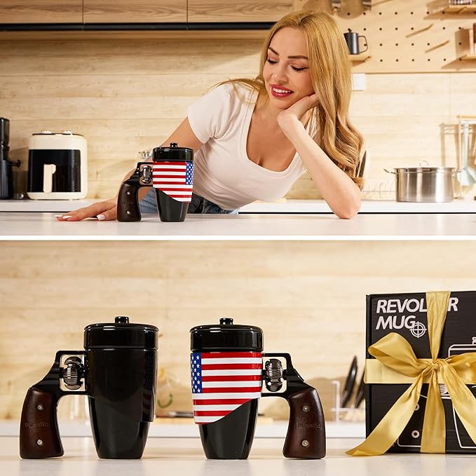 Pukomc Novelty Ceramic Coffee Mug, Birthday Gifts for Men and Women, fathers gifts, Coffee Mugs for Men (16OZ) (Black & Flag)