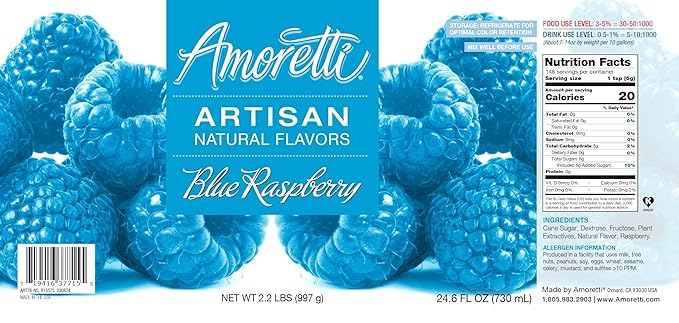 Amoretti - Natural Blue Raspberry Artisan Flavor Paste, 8 oz, Perfect For Ice Cream, Beverages, Cakes, and more, Preservative Free, Vegan, Gluten Free, No Artificial Sweeteners, Highly Concentrated
