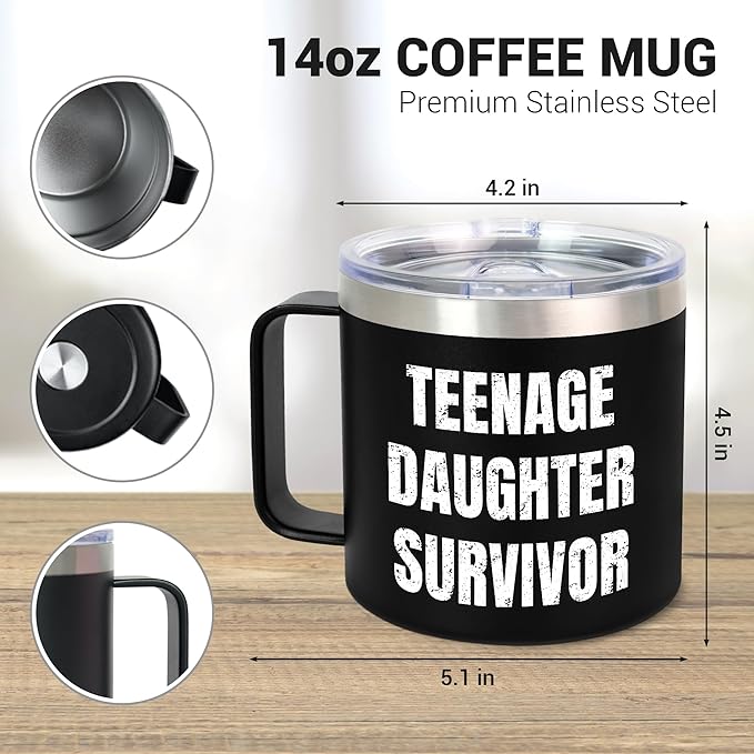 Christmas Dad Gifts from Daughter Son - 14 oz Stainless Steel Insulated Coffee Mug with Lid - Funny Birthday Gifts for Dad, Husband Birthday Gift from Wife, Mens Gift Ideas