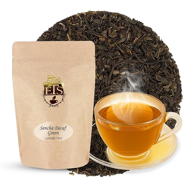 English Tea Store Sencha Green CO2 Decaffeinated Tea - 4oz | Loose Leaf Pouches | Gently Steamed Japanese Green Tea | Naturally Decaffeinated Without Chemicals | Smooth and Fresh Flavor