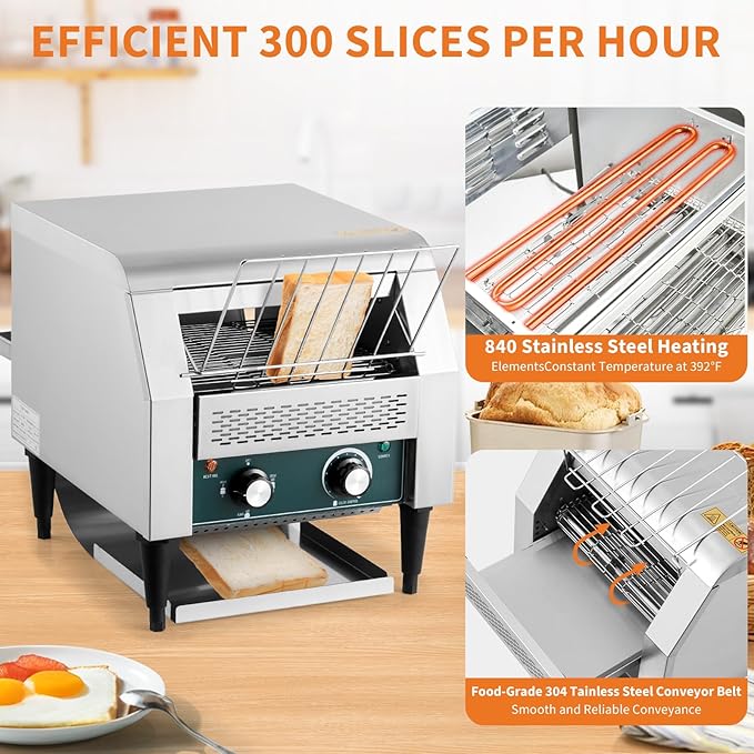 GarveeHome Commercial Conveyor Toaster, 300 Slices/H, 1800W 110v, 7 Temperature Settings, Commercial Toasters for Restaurant/Home, With Timer, for Bun Bagel Bread