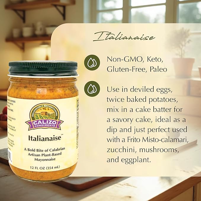 Calizo Condiments Italianaise, Mediterranean Calabrian Pepper & Herb Mayo Sauce, 12 oz, All-Natural, Gluten-Free, Non-GMO, Paleo, Keto