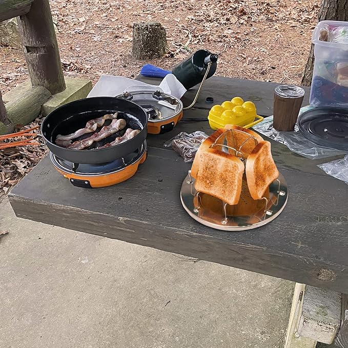 Camping Toaster for Gas Stove – 4-Slice Stainless Steel Stovetop Bread Toast Rack for Outdoor Cooking, Hiking, BBQ, and Picnics – Compact and Portable Camp Stove Toaster