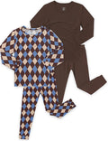 JunNeng Bamboo Viscose Pajamas for Toddler Boys, Baby Kids Diamond Pajamas Snug Fit Long Sleeve Sleeper