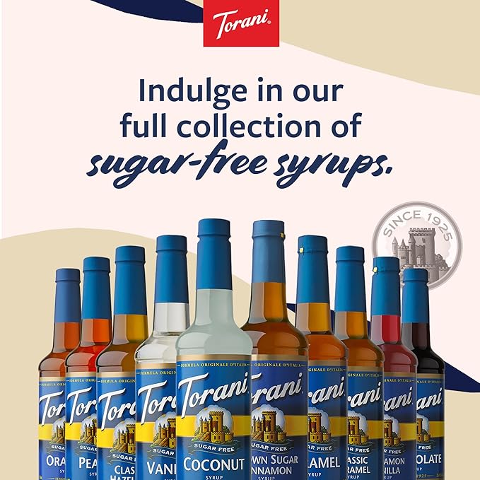 Torani Sugar Free Coffee Syrup, English Toffee Flavored Syrup for Drinks, Zero Calorie, Pump Included, 25.4 Fl Oz