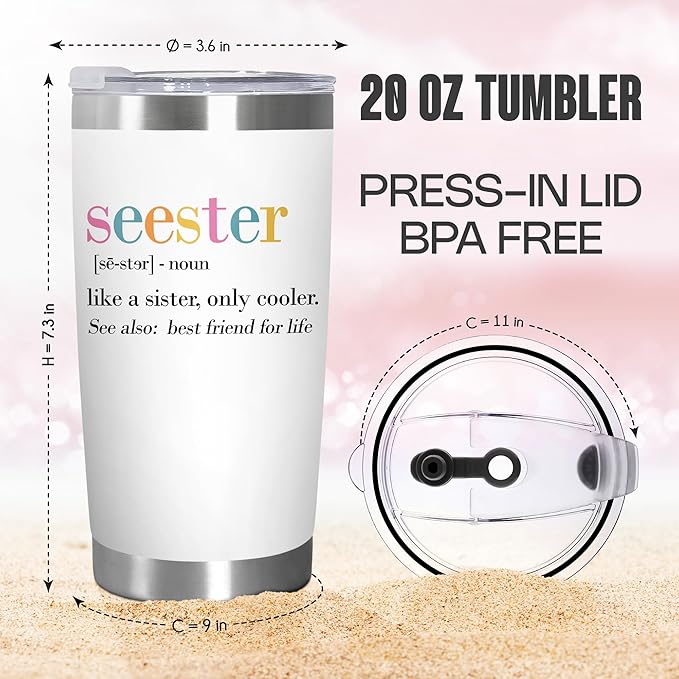 TEEZWONDER Christmas Sister Gifts for Women - Seester 20 oz Stainless Steel Insulated Coffee Tumbler with Lid - Big Sister Birthday Gifts for Girls, Graduation Gift for Her Women