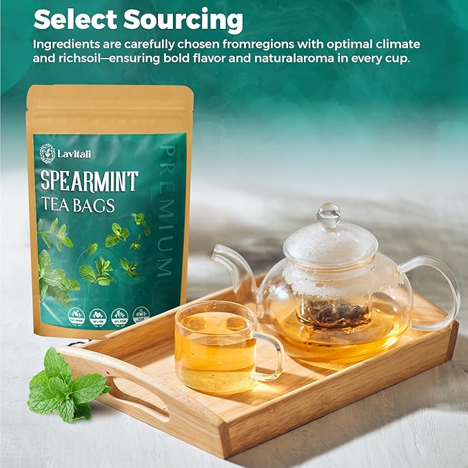 Lavitali, Spearmint Leaves Tea Bag | 60 bags, 100% Pure Herbal Tea | Caffeine-Free, Antioxidant-Rich, Eco-Friendly Filter Bag | Daily Natural Botanical, Hot or Iced Herbal Infusion