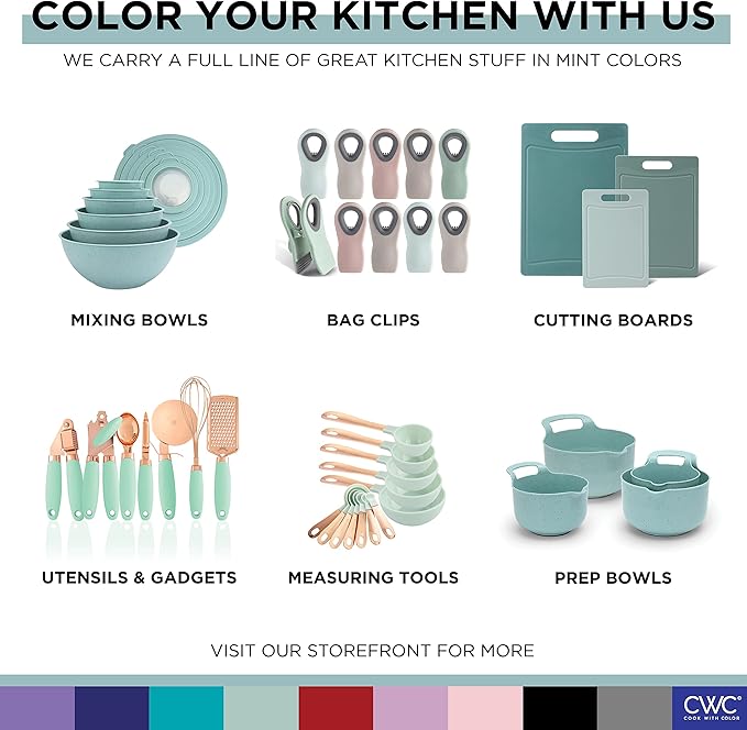 COOK WITH COLOR Nesting Plastic Mixing Bowl Set with Pour Spouts and Handles, Speckled Mint, 4 Piece Non-Slip