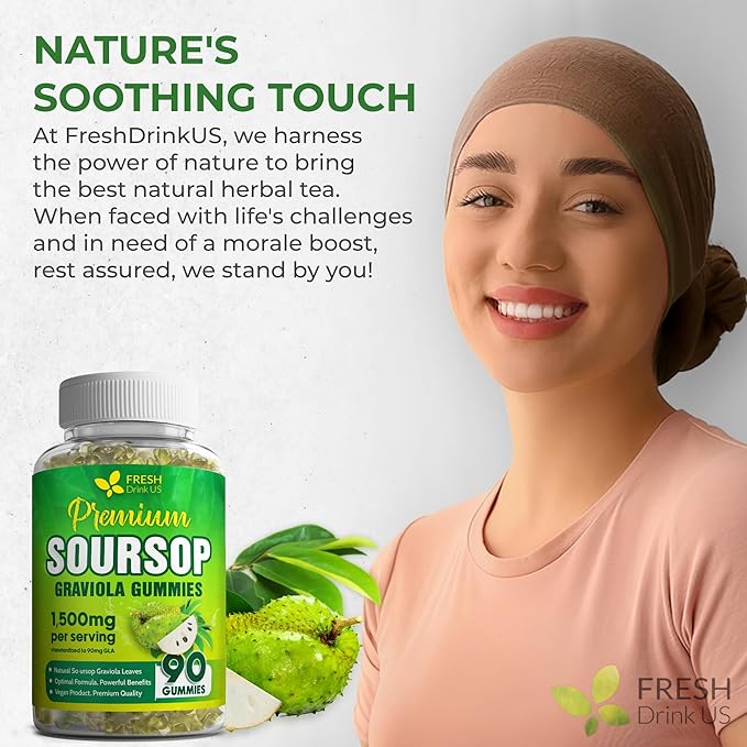 FRESHDRINKUS, 90 Max-Strength Soursop (Graviola) Gummies + Sea Moss & Turmeric — Cell Support • Non-GMO, Vegan, Sugar-Free Formula – Convenient Chewable Herbal Supplement