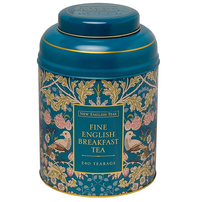 New English Teas Song Thrush & Berries Teal Tea Caddy with 240 Breakfast Teabags