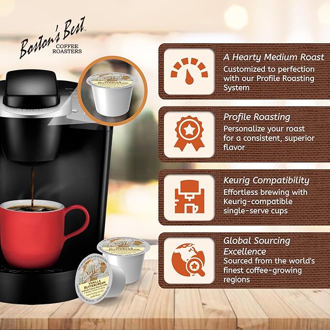 Boston’s Best - Vanilla Buttercream Flavored Delicious Gourmet Coffee Compatible with Keurig Coffee Maker, 24 Count (Pack of 4)