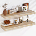 Fun Memories Floating Shelves, 9.3'' Deep Solid Pine Wood Wall Shelves for Storage, Wall Mounted Display Shelf with Invisible Heavy-Duty Metal Bracket, 36'' Width Set of 2, Unfinished - DIY Stain