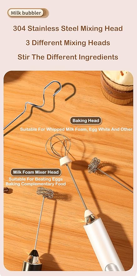 Milk Frother Handheld for Coffee,Milk Frothers,Coffee Mixer,Multi-Functional Electric Milk Foam Maker with 3 Heads 3 Speed for Lattes,Mini Hand-Held Whisk For Home Use,Milk Foam Maker (black)