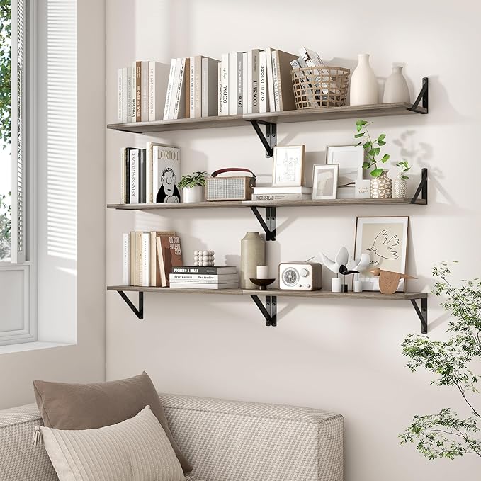 Axeman Floating Shelves for Wall 40 Inch | 39.4W x 8D Rustic Grey Wood Floating Shelves Set of 2 | 8" Deep Long Wall Shelves for Bathroom Kitchen Living Room | Bookshelf Display Shelves