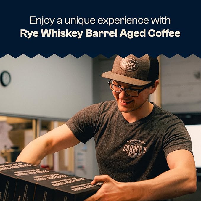 Rye Whiskey Barrel Aged Coffee, Single-Origin Ethiopian Beans Aged in Rye Whiskey Barrels, Medium Light Roast Whole Bean, 2 lb