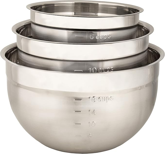 KitchenGrips Stainless Steel Mixing Bowl 3piece/Set 1.5, 3, 5 Quart