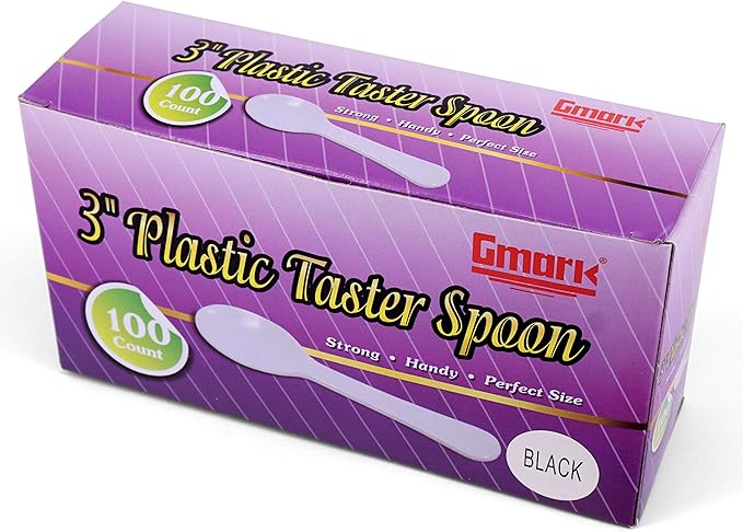 Extra Sturdy, Gmark 100pc 3-Inch Taster Plastic Mini Spoons Black Clear Best for Chocolate Coffee flavor Ice Cream Dessert Black 1 Box Set GM1002H