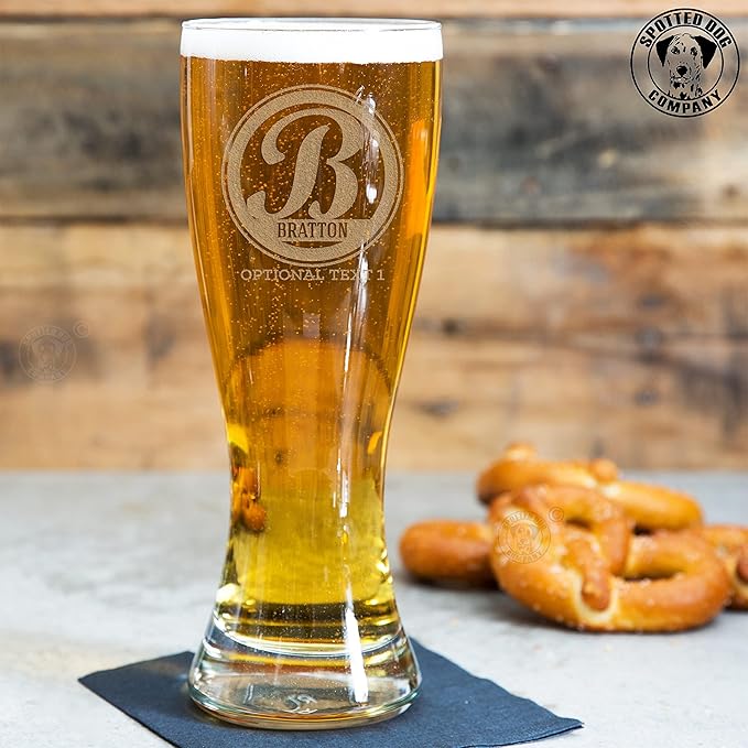 Personalized Etched 23oz Pilsner Beer Glass - Custom Engraved Christmas Gifts for Men, Dad Drinking Birthday Glasses, Gifts for Him, Bratton Monogram