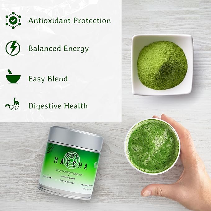 ORO MATCHA - Matcha Energy Booster Supplement (30g) - Organic Ceremonial Green Tea Powder - Blend for Focus & Clarity Support, Perfect Coffee Alternative Made - Zero Sugar, Vegan & 0 Calories