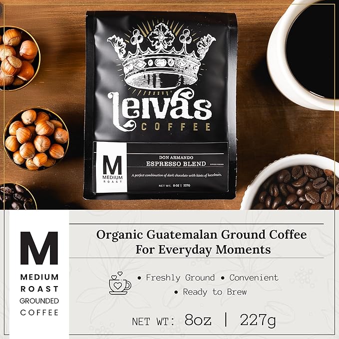 Leiva’s Medium Roast Espresso Ground (8oz), Roasted to Order, Micro-Lot Guatemalan Coffee Beans – Don Armando Espresso Coffee Ground w/Chocolate, Citrus & Hazelnut Notes - Smooth, Low Acidity Roast