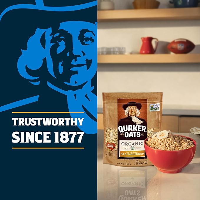 Quaker Organic Quick Cook Oatmeal, Breakfast Cereal, Non-GMO Project Verified, 24 Oz(Pack of 4)