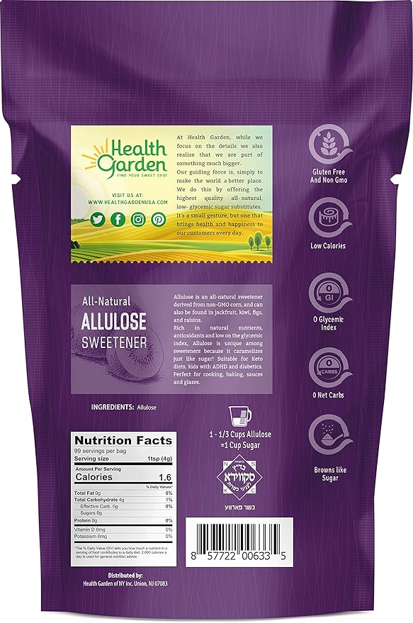 Health Garden Allulose Sweetener - Gluten and Sugar Free - Zero Net Carb - Non GMO - Kosher - Keto Friendly (14 OZ)