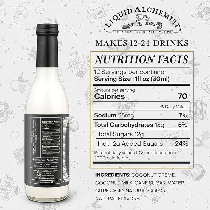Liquid Alchemist Coconut Syrup for Drinks - Real Ingredients Make our Cream of Coconut Syrup a Perfect Pina Colada Drink Mix - Tropical Flavoring for Drinks - Vegan & Non-GMO (12.7 oz)
