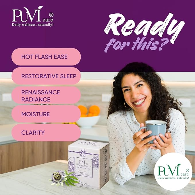Puvi Care Menopause Tea Bags | Relief Tea for Hot Flash Relief, Night Sweats & Hormone Balance | Passion Flower Tea Bags, Dong Quai, Motherwort | Non-GMO, Sugar-Free, Gluten Free, Daily Wellness | 20 Bags