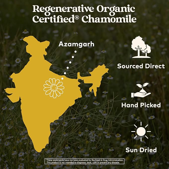 Organic India Purely Chamomile Tea - Regenerative Organic Pure Chamomile Flowers, Caffeine Free, Calming & Relaxing Herbal Tea, Natural Support for Sleep & Relaxation - 18 Tea Bags, Pack of 6
