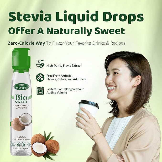 BioSweet Stevia Drops - Coconut Flavor | Zero Calorie Liquid Sweetener | Non GMO, Keto & Diabetic Friendly, Gluten Free, Vegan | Nothing Artificial | 3,000 drops (5.07 Fl Oz)