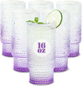 6pcs Hobnail Drinking Glasses Set, 16 oz Vintage Glassware Drinking Glasses, Gradual Purple Water Glasses Tumbler, Cups for Kitchen, Juice, Beer, Cocktail, Whiskey