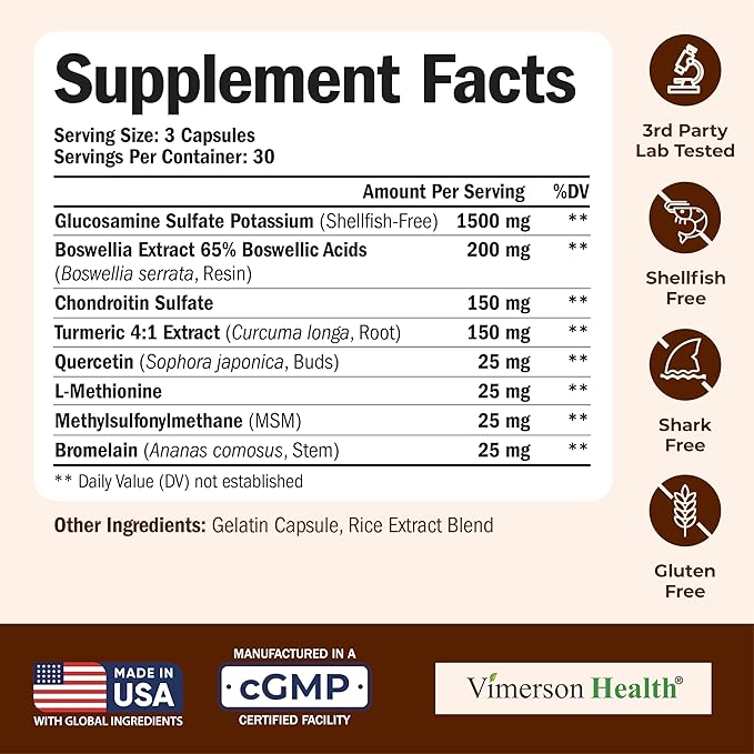 Glucosamine Chondroitin MSM – Joint Support Supplement for Women and Men with Glucosamine Sulfate 1500 mg, Chondroitin and MSM – for Cartilage, Joint Health and Flexibility – 90 Capsules