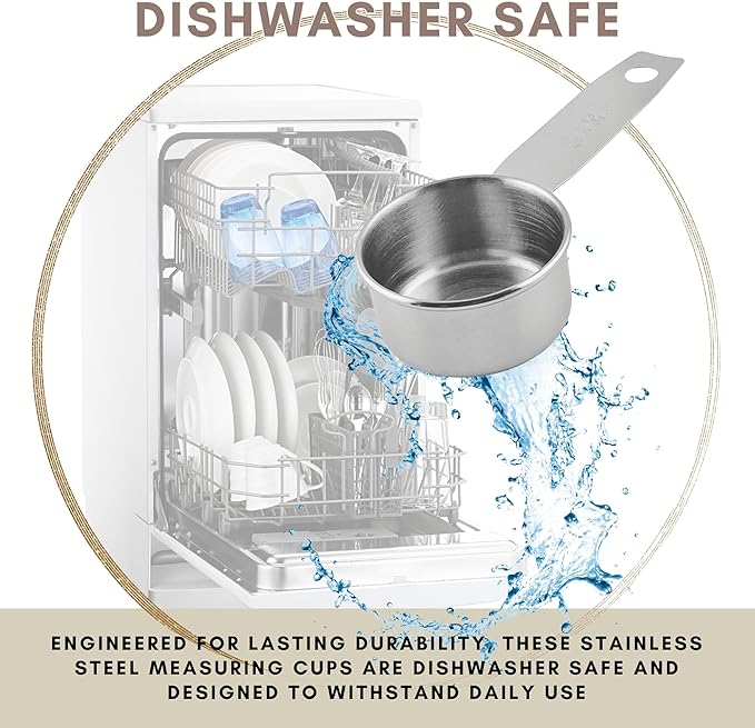 1/8 Cup Stainless Steel Measuring Cup | Sturdy Metal 30 ml | 30 cc | 1 oz | Single Cup for Wet and Dry Ingredients | Great for use as 1/8 Cup Coffee Scoop - 4 PK