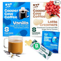 Copper Cow Coffee Pour Over Vietnamese Coffee Pouches + Sweetened Condensed Milk Creamers (8 Coffees & 8 Milk Creamers) | Vanilla Lattes, No Refrigeration Needed, Travel Friendly Ground Coffee