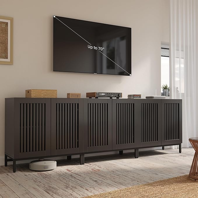 JOMEED Buffet Sideboard Cabinet with Louvered Doors & Adjustable Shelf, Wood Storage Cabinet for Kitchen, Dining Room, Living Room, Entryway Black